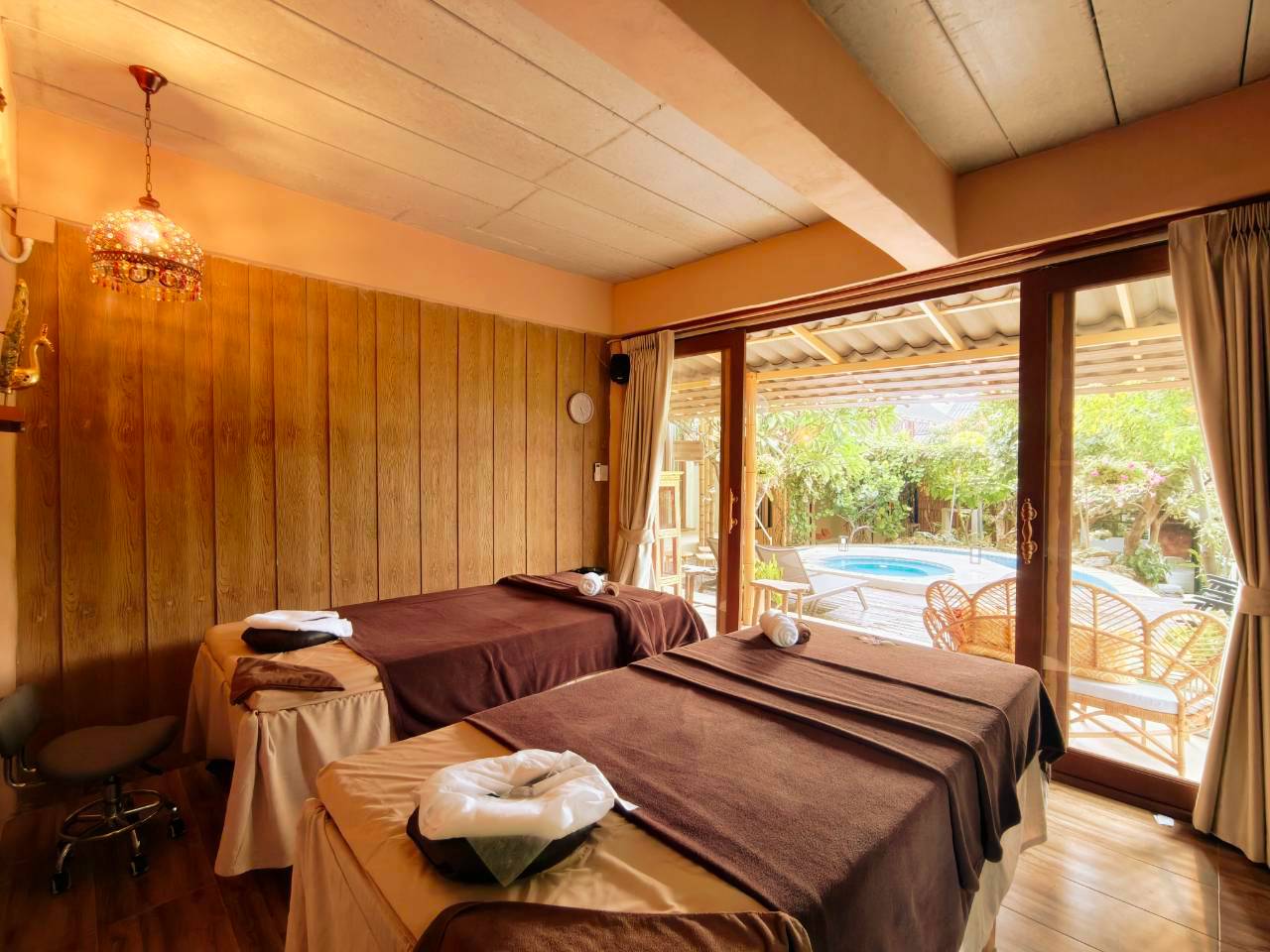 Warm-toned spa treatment room
