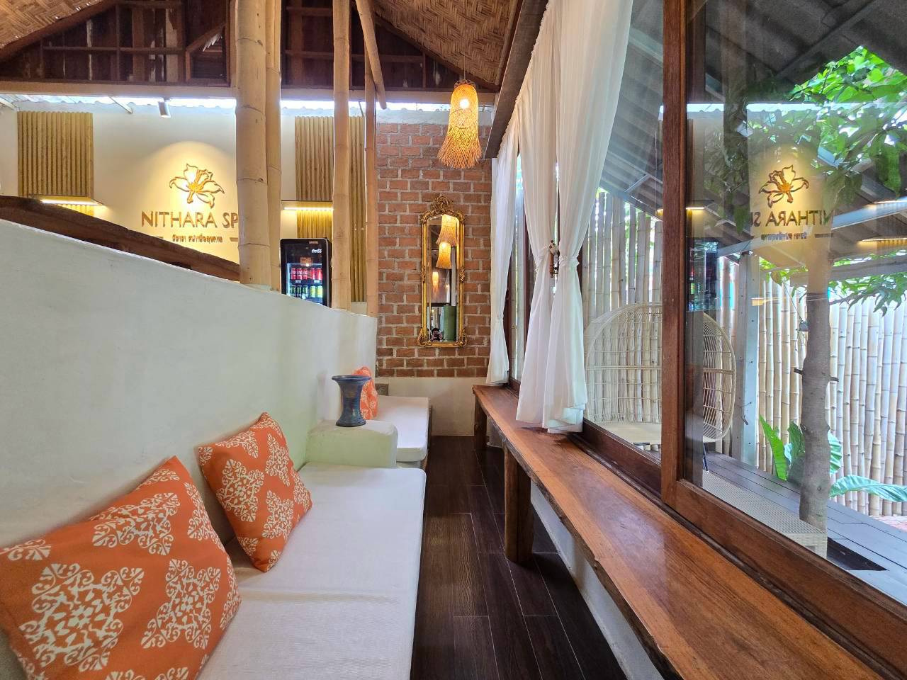Warm natural materials and spa interior